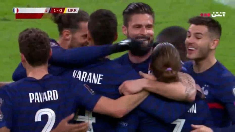 گل اول فرانسه به اکراین؛ سوپرگل گریزمان