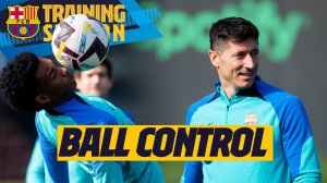 مهارت کنترل توپ بازیکنان بارسلونا در تمرینات 