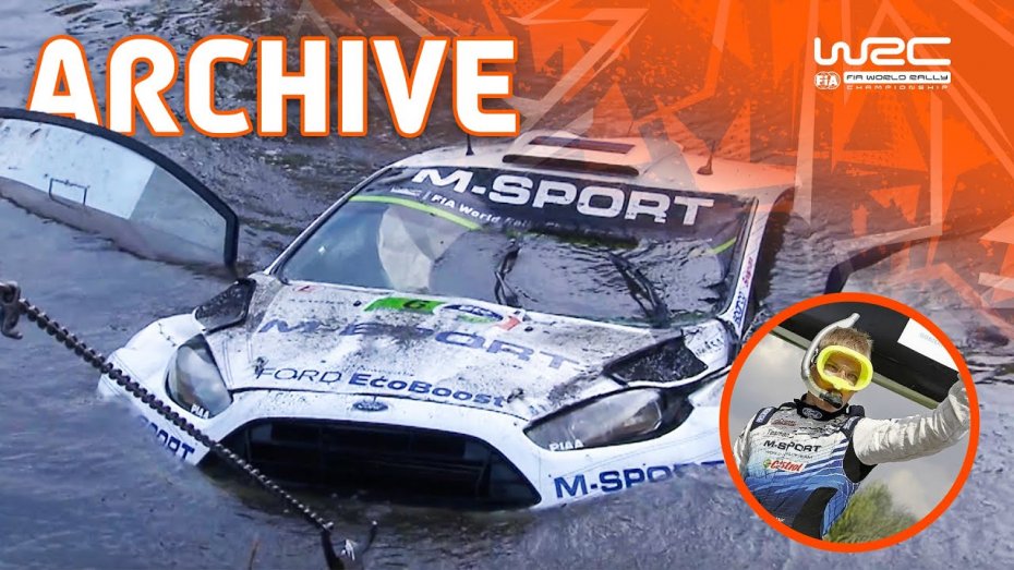برخورد و غرق شدن خودرو در مسابقات رالی قهرمانی جهان