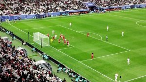 نمایی از دیدار دو تیم قطر و فلسطین در ورزشگاه البیت