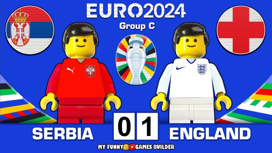شبیه‌سازی بازی انگلیس و صربستان در یورو 2024 با لگو