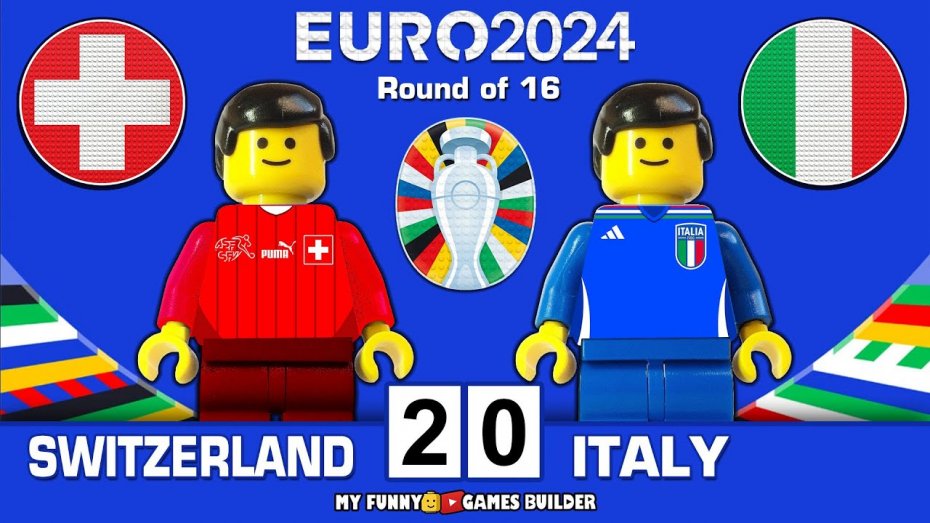 شبیه‌سازی بازی سوئیس و ایتالیا در یورو 2024 با لگو