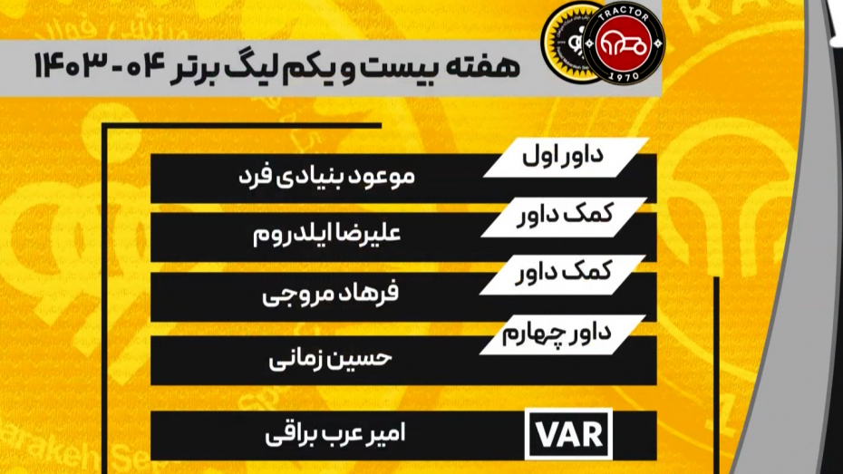 کارشناسی داوری دیدار تراکتور - سپاهان