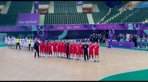 پخش سرود ملی ایران در مسابقه هندبال قطر - ایران