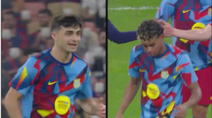 گرم کردن بازیکنان رئال‌مادرید - بارسلونا پیش از ال‌کلاسیکو