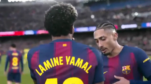 گل سوم بارسلونا به ویارئال (یامال)