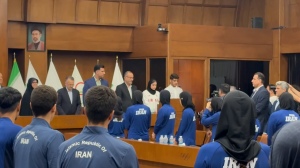 قرائت سوگندنامه ورزشکاران توسط یاری و جلیلیان در مراسم بدرقه کاروان ایران
